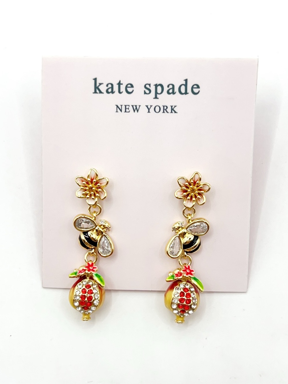 KS163-Kate Spade bee and pomegranate earrings